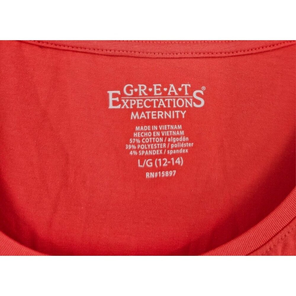 Set/2 Great Expectations Maternity T-Shirts Sz L Red Graphic & Blue Stripe NWT - Picture 3 of 8